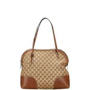 Gucci GG Canvas Tote Bag Handbag 323673 Beige Brown Leather Women's GUCCI